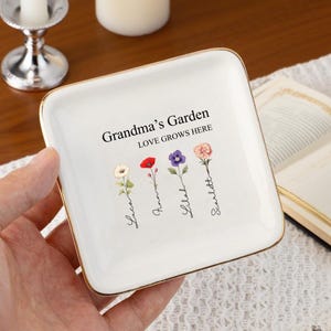 Grandmas Garden Jewelry Dish, Grandma&#39;s Gift, Mother&#39;s Gift, Mom Gifts from Daughter,Christmas Gift to Grandma Nan Nana Mum,Custom Kids Name