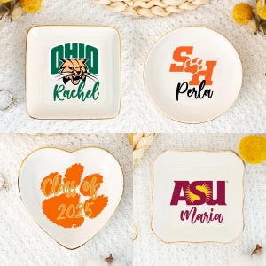 Custom University Logo Trinket Ring Dish, Personalized Graduation Gift for Her, Graduation University Jewelry Tray, 2025 Gift for Graduates