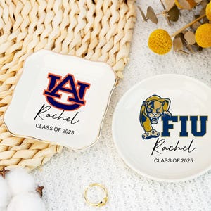 College Logo Ring Dish, Personalized Graduate Gift 2025 for Her, Graduation University Jewelry Dish, Grad Gift for Daughter, College Gifts