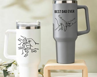 Daddy 40oz Tumbler, Personalized Gifts for Dad, Dad Fist Bump with Kids Names,Father's Day Gift for Husband,Custom Tumbler for Papa, Grandpa