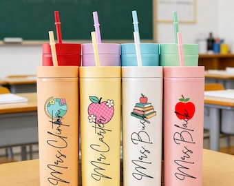 Regalo de agradecimiento para profesores, vaso térmico personalizado para profesores, vaso térmico brillante con pajita, vaso térmico para profesores, agradece a tu profesor, regalos de fin de estudios