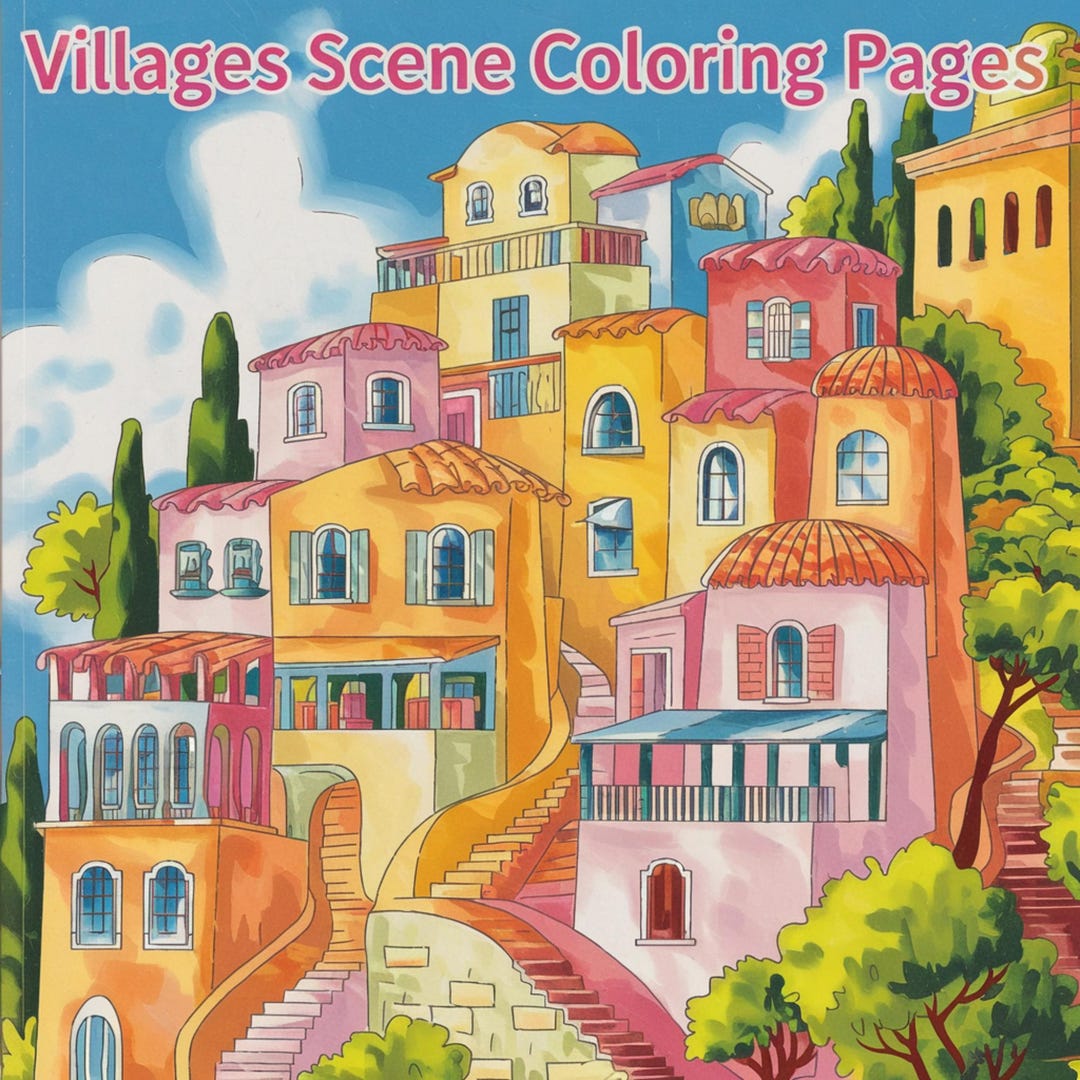 100 Villages Scene Coloring Pages for Kids and Adult, Instant Download ...