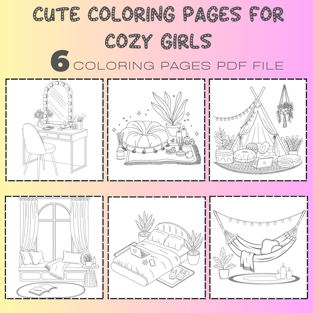 Cute Coloring Pages for Cozy Girls, Relaxing, Comfy and Hygge Home ...