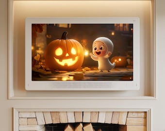 Halloween Frame TV Art: Haunted Pumpkin, Ghost (Digital Download)