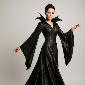 Gothic Fantasy Witch Costume | Dark Sorceress Gown | Halloween Witch Dress Women.Horns angel,Girls Adult cosplay.black forest queen,princess