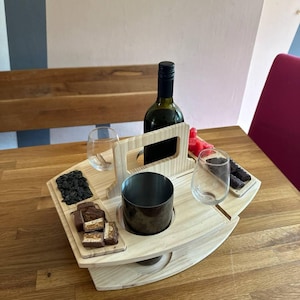Carrito de vino portátil, muebles de exterior y de patio, regalo perfecto para los amantes del vino, mesa de picnic plegable de madera personalizada para vino