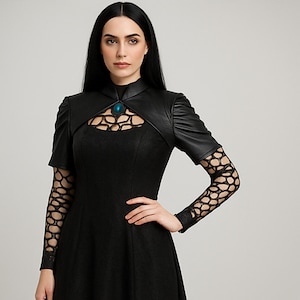 Gothic Witch Costume,Elegant Dark Sorceress Dress Cosplay,Fantasy Events&Photoshoots.Mystical Woman Black Dress.Yennefer-Inspired outfit