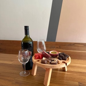 Outdoors Cheese and Snack Tray, Wine lover gift, Serving table-tray, Housewarming gift, Wine Wooden Portable Picnic Table, Wine Lover Gift