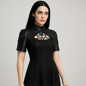 Medieval Witch Dress.Elegant Black Sorceress Costume.Gothic Yennefer Outfit.Dark Fantasy Dress.Cosplay Witch-Inspired. Parties,Photoshoots