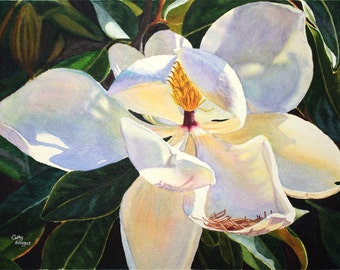 Magnolia Watercolor Painting Print by Cathy Hillegas, 16x21 art print, watercolor floral, watercolor magnolia, magnolia home decor