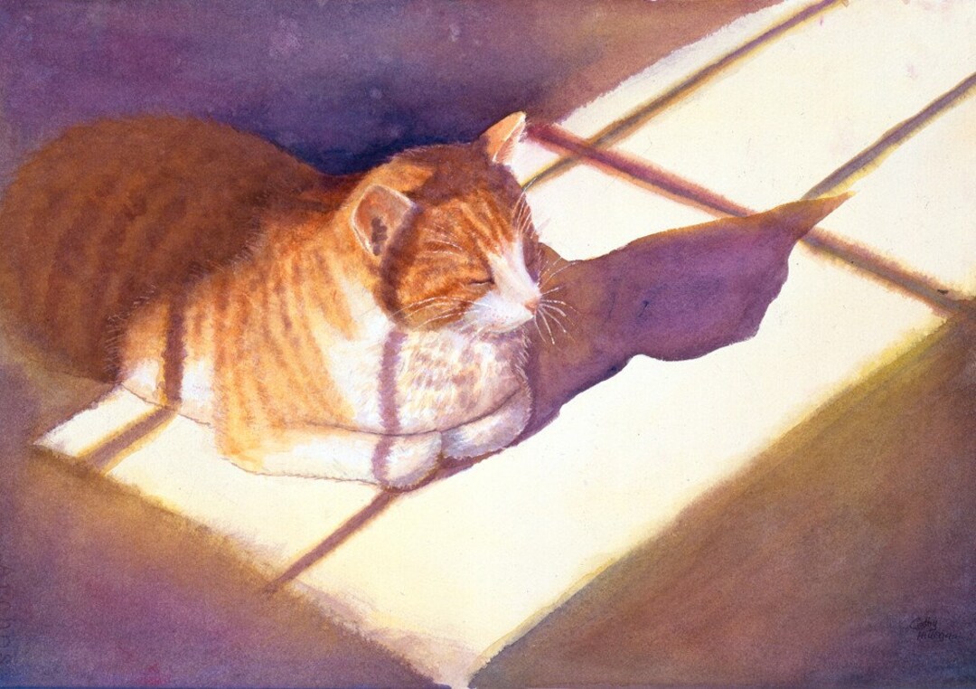 Orange Cat Art Watercolor Painting Print by Cathy Hillegas, Watercolor ...