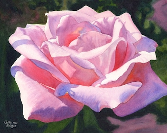Pink Rose Watercolor Painting Print by Cathy Hillegas, 8x10 rose print, watercolor rose, watercolor flowers, rose mothers day gift