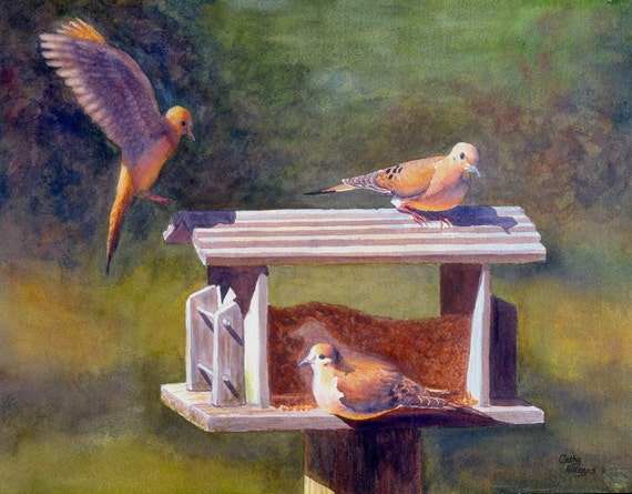 Mourning Doves Watercolor Painting Print By Cathy Hillegas Etsy