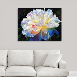 White Peony Art Watercolor Painting Print on Canvas by Cathy HIllegas, 30x40 canvas art, watercolor peony, peony canvas, made to order