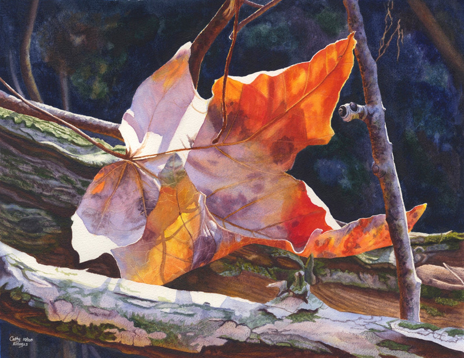 Autumn Leaf Art Watercolor Painting Print by Cathy Hillegas Etsy