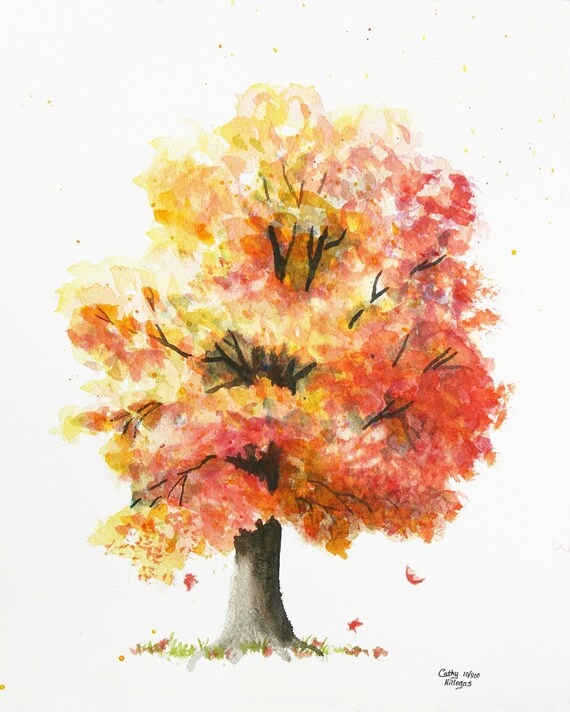 Arbre automne peinture aquarelle imprimer par Cathy Hillegas, aquarelle  impression 11 x 14