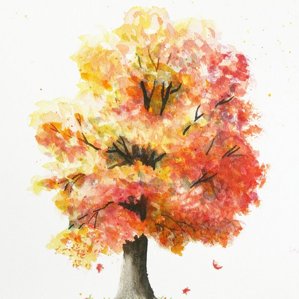 Autumn Tree Watercolor Painting Print by Cathy Hillegas, 11x14 watercolor print