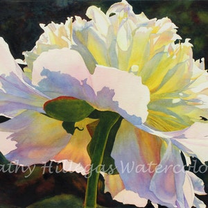 White Peony Art Watercolor Painting Print by Cathy Hillegas, flower watercolor, 12x16 watercolor print, peony wall art, gifts for her unmatted