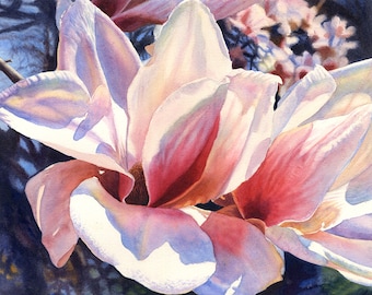 Magnolia Watercolor Painting Print by Cathy Hillegas, 16x21 art , watercolor flower decor, watercolor print, gifts for women