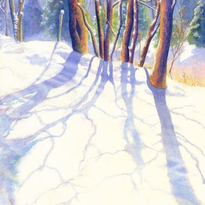 Winter Landscape Watercolor Painting Print by Cathy Hillegas, 8x10 watercolor print, watercolor snow, winter home decor, gifts under 30