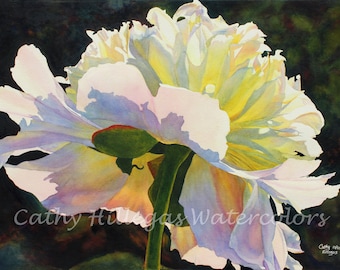 Peony painting print by Cathy Hillegas, 16 x 22 flower art, peony gift, watercolor print, peony home decor, mothers day gift