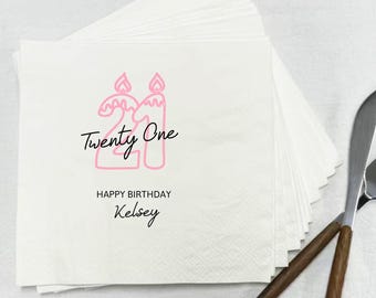 Custom 21st Birthday Napkins, Funny Birthday Napkins, Personalized 21st Birthday Napkins, Happy Twenty One/21st Birthday, Finally 21