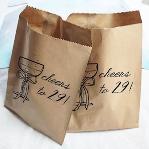Custom 29th Birthday Favor Bags, Personalized Champagne Bow Paper Bags, Reception Favor Paper Bag, Cookie Bag, Donut Bag, Coasters Bag