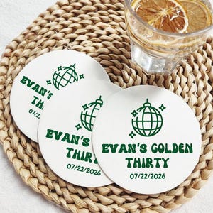 Personalized 30th Birthday Coasters, Custom Disco Ball Decor, 30th Celebration Barware
