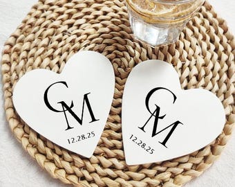 Personalized Wedding Coasters, Custom Name & Date, Party Favors