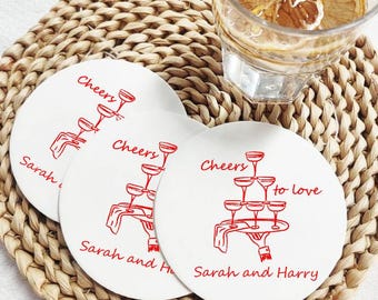 Martini Ivory Cocktail Coasters, Personalized Wedding Coasters, Custom Engraved 4pc Bar Set, Custom Paper Coasters, Bridal Shower