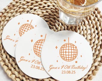 Custom Disco Ball Paper Coasters, Personalized Birthday Coasters, 8 Ball Disco Ball, 35th, 40th Birthday, Vow Dinner, Custom Party Decor