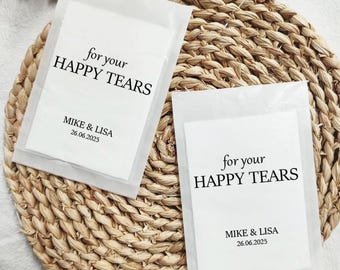 Happy Tears Tissue Packs, Personalized Wedding Tissue Packs, Confetti Packs, Custom Wedding Favor Bags, Tissue Packets, Wedding Favor