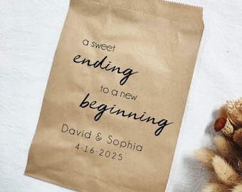 A Sweet Ending to a New Beginning Favor Bags, Personalized Wedding Favor Bag, Reception Favor Paper Bag, Cookie Bag, Donut Bag, Coasters Bag