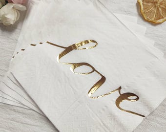 Love Cocktail Napkins, Wedding Party Decorations, Bridal Shower Supplies, Bachelorette Party Decor, Valentines Day Napkins, Set of 16 Sheets