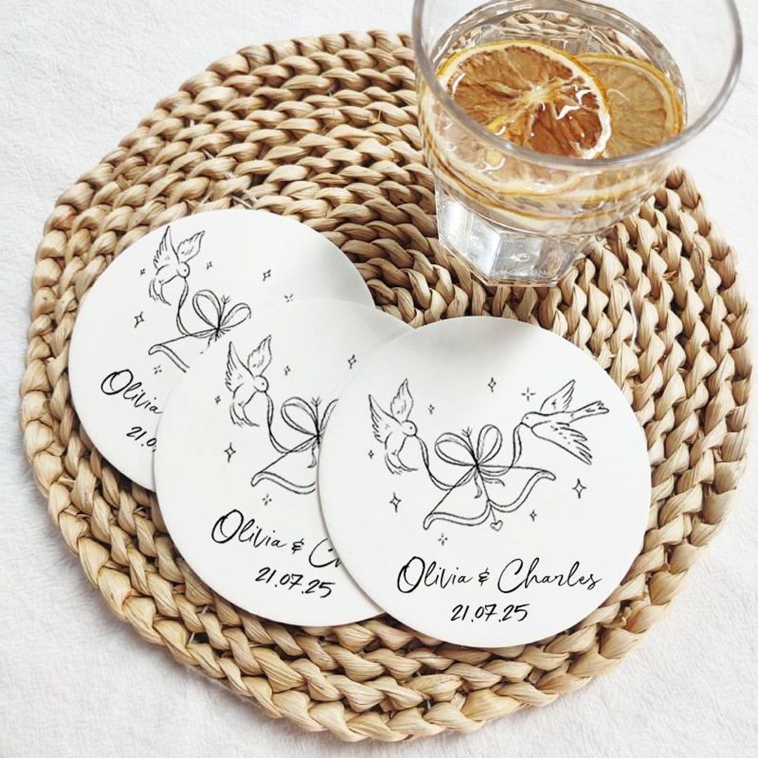 Love Bird Doves & Ribbon Wedding Coasters, Custom Wedding Paper ...