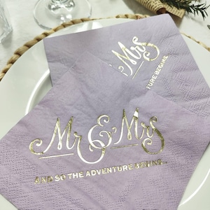 Tovaglioli colorati Mr&Mrs con stampa a caldo, tovaglioli di carta per feste di matrimonio, tovaglioli da cocktail personalizzati, tovaglioli per anniversario, set da 16 fogli