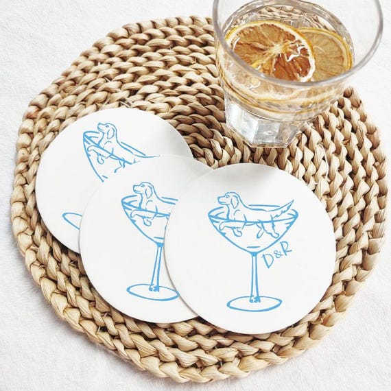 Custom Coasters, Swimming Puppy Coasters, Wedding Coasters, Wedding Decor, Wedding Bar, Personalized Coasters, Bar Coasters