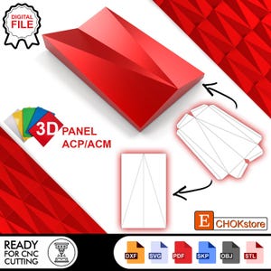 May include: A red 3D panel design with the text "3D PANEL ACP/ACM" and "DIGITAL FILE". The image includes a diagram and file type icons for CNC cutting. The logo for "ECHOKstore" is also present.