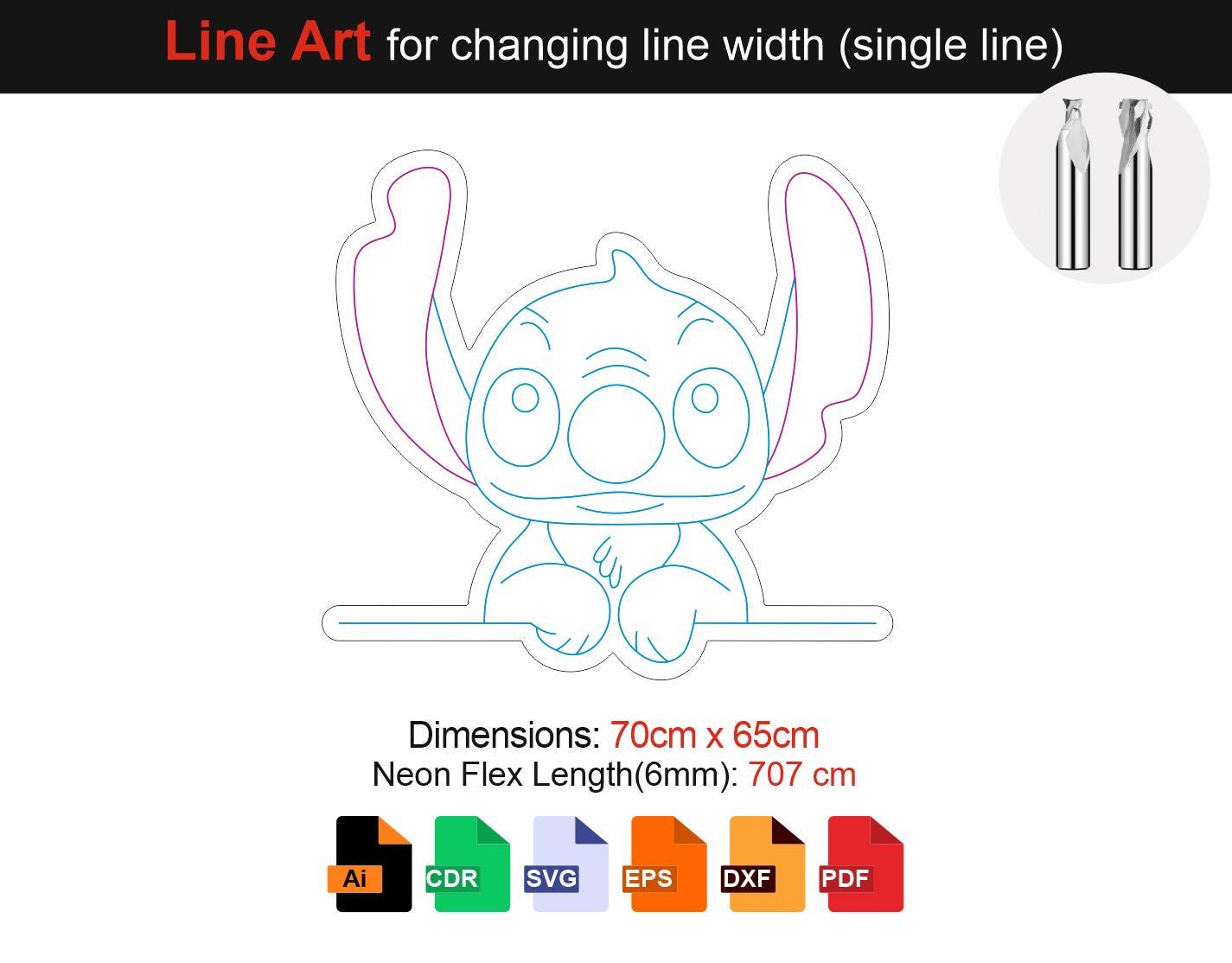 Stitch Neon Sign Digital File for CNC Router Single & Double Line ...