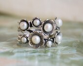 Floral ring, woodland ring, silver ring, stones ring, pearls ring, stacking bands, multi stones ring, boho ring, bohemian - Clueless R1687