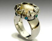 Opals ring, botanical ring, Leaves ring, engagement ring, gold silver ring, boho ring, Mixed metals ring, gold ring - On my mind R1693G