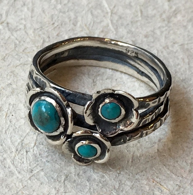 Guess R1686-5 Turquoises ring sterling silver ring mothers ring family ring three birthstones ring stacking rings Gemstones ring