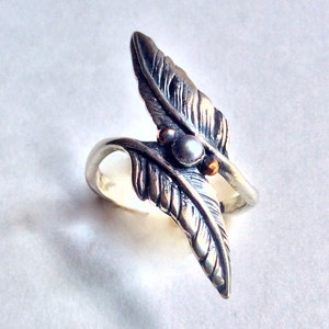 Feder Ring, Silber Blätter Natur Ring, Langes Blatt Boho Ring - Touch the feeling R2206