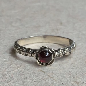 Garnet ring, engagement ring, Thin Ring, floral ring, sterling silver ring, floral band, red ring, Stacking ring Signs of time R1694-1 image 1