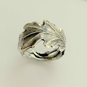 Sterling silver ring, Wide silver ring, leaf ring, woodland ring, botanical ring, silver leaf band, unisex band - falling leaves 2 - R1704