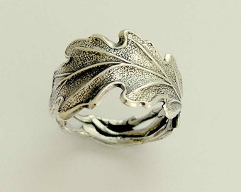 Sterling silver ring, Wide silver ring, leaf ring, woodland ring, botanical ring, silver leaf band, unisex band - falling leaves 2 - R1704