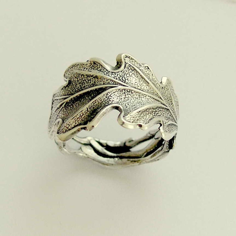Sterling silver ring, Wide silver ring, leaf ring, woodland ring, botanical ring, silver leaf band, unisex band falling leaves 2 R1704 image 1