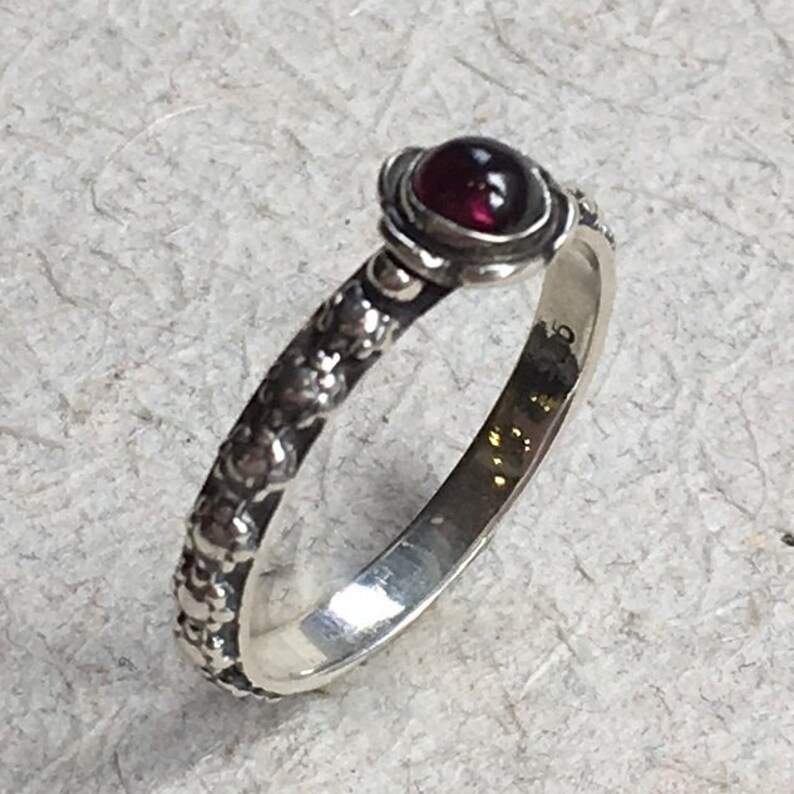 Garnet ring, engagement ring, Thin Ring, floral ring, sterling silver ring, floral band, red ring, Stacking ring Signs of time R1694-1 image 3