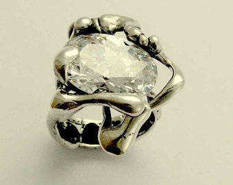 Clear quartz ring, stone ring, cocktail ring, Sterling silver ring, large gemstone ring, statement ring, sculptural - Like a dream R1629-1