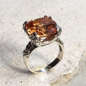 Cushion cut champagne quartz, engagement ring, Statement ring, large stone ring, alternative ring, rustic orange ring Hello spring R2272-4 image 3